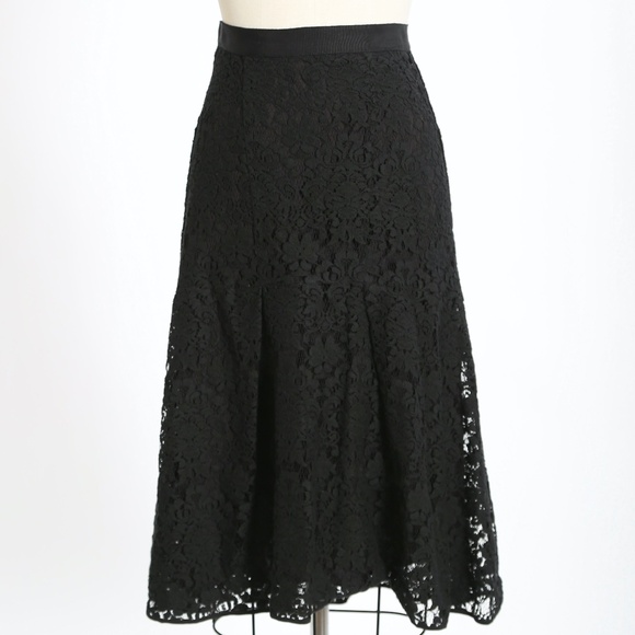 NWT REBECCA TAYLOR Black Lace fluted Midi Skirt $350